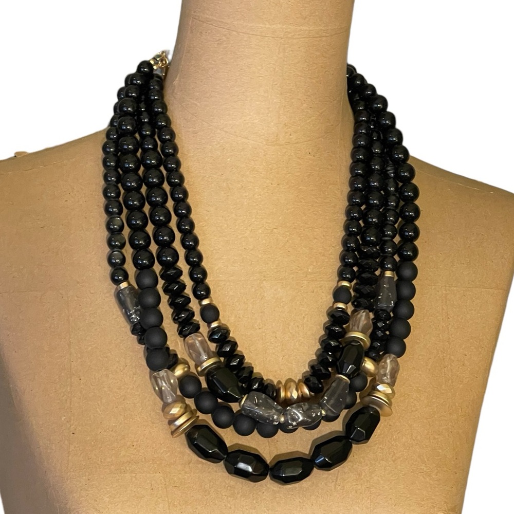 🤑🤑🤑 5 FOR $35 🤑🤑🤑 Chico’s 4-Strand Beaded Necklace Black/Tan/Gold